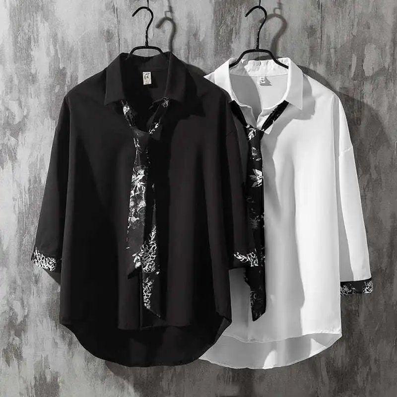 Boys' Tie Shirt handsome college style suit black and white stripe 7 / 3 sleeve middle sleeve graduation class suit suit suit