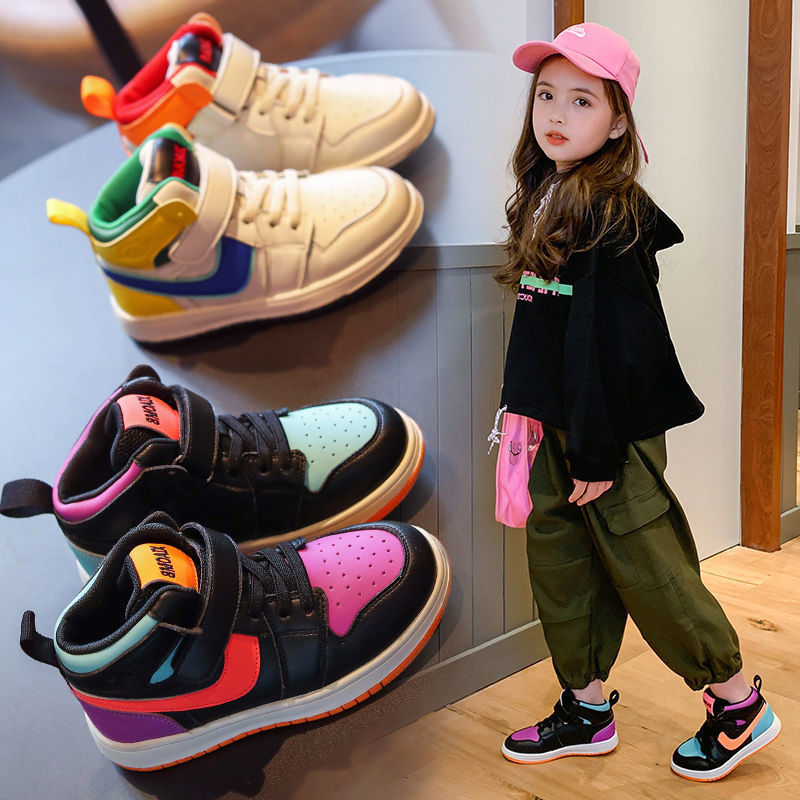 Boys' high top sports shoes autumn 2020 new baby board shoes small and medium sized children's basketball single shoes girls' small white shoes
