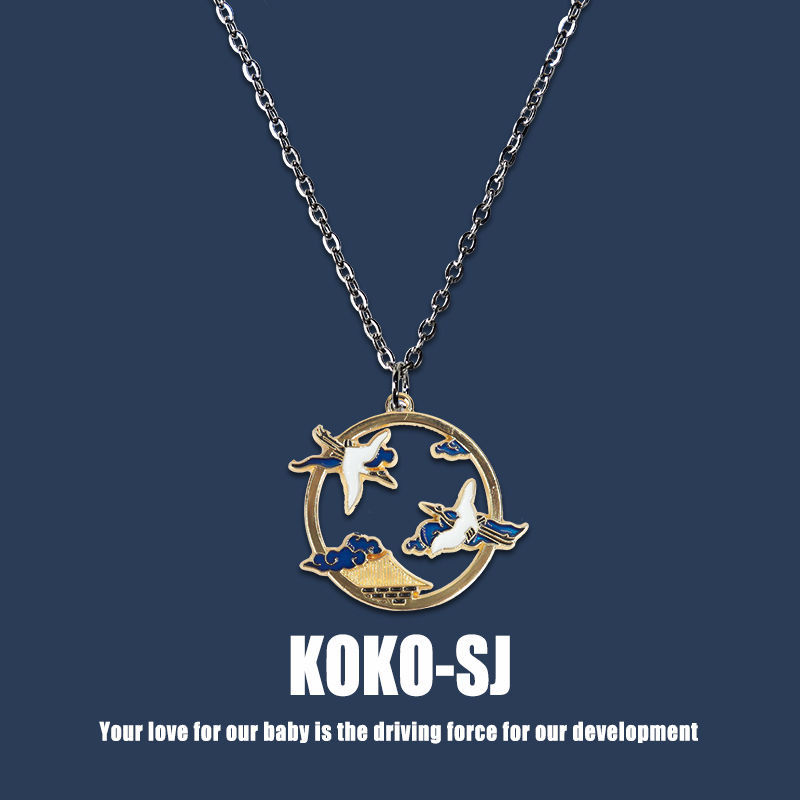 Double flying crane Necklace Chinese style floating world painting small pendant alloy pendant personality versatile jewelry student gift chain