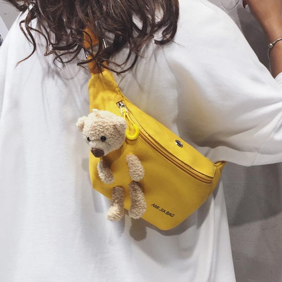 Bear Canvas Bag Girl 2020 new fashion cute student chest bag ins net red versatile one shoulder shoulder shoulder shoulder shoulder shoulder shoulder waist bag