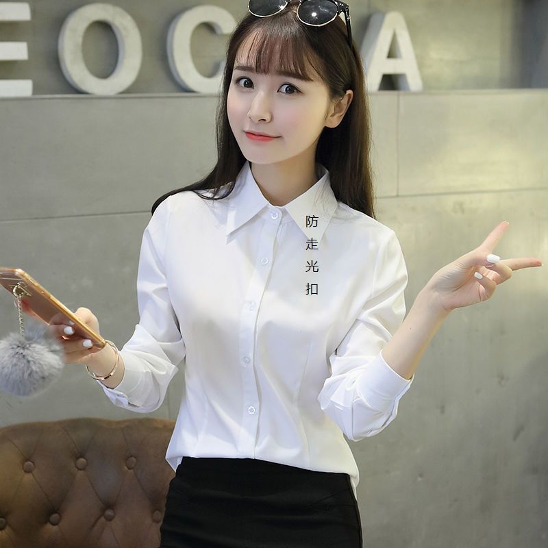 White shirt women's slim fitting long sleeve short sleeve professional wear large size work clothes formal white blue white shirt women's Korean version