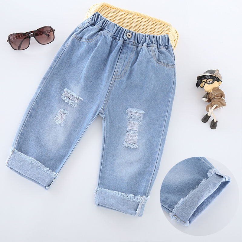 Boys' jeans Capris boys' summer casual foreign style summer holed jeans thin boys' pants
