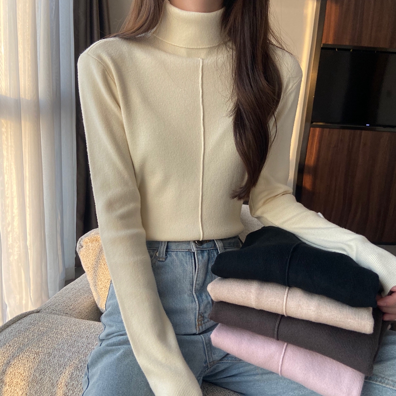 Real shot of new style high collar slim fit long sleeve sweater with sweater