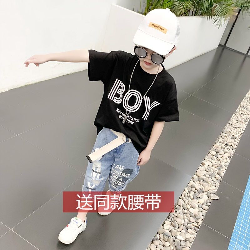 Children's Summer Boys' summer suit 2020 new children's summer short sleeve baby handsome foreign style two piece set fashion