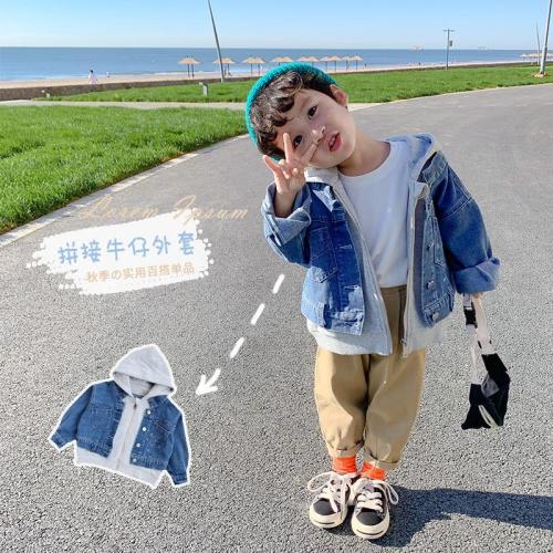 Children's denim jacket male 2020 new children's clothing boys autumn clothing hooded jacket foreign style baby top spring and autumn models