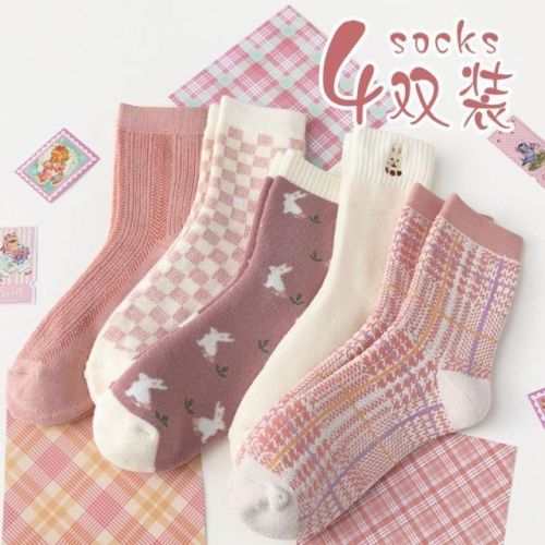 Pink stockings children's Korean version of medium tube autumn and winter ins tide JK Japanese cute rabbit soft sister student medium stockings