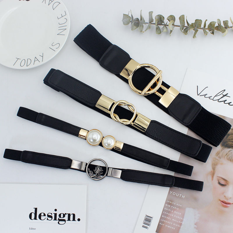 Women's elastic waistband for women's versatile slim waist seal with skirt simple buckle decoration slim black elastic belt