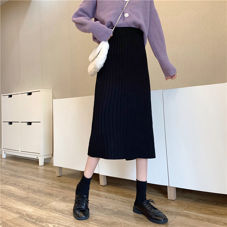 Real shot real price ~ knitted skirt women's wool medium length buttock wrap winter sweater black one step skirt