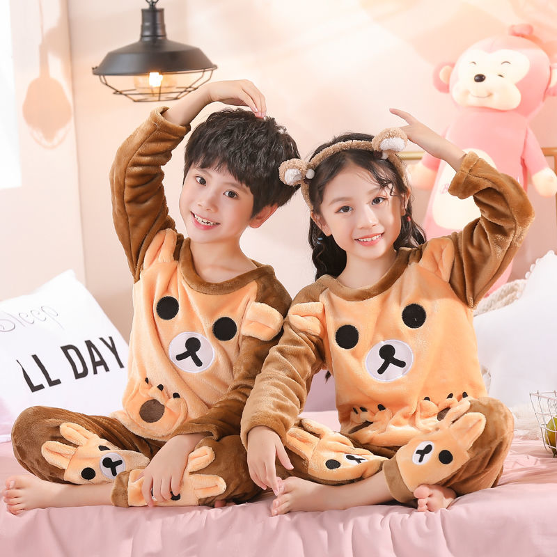 Children's pajamas men's autumn and winter flannel cartoon pajamas boys and girls flannel children's thickened home suit