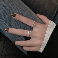 Flash Diamond Cross opening star ring Korean version female student simple niche red ins index finger ring tail ring