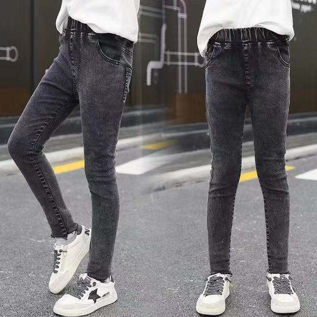 Girls' one-piece flannel Leggings middle school children's spring and autumn Plush trousers slim elastic children's winter small leg jeans