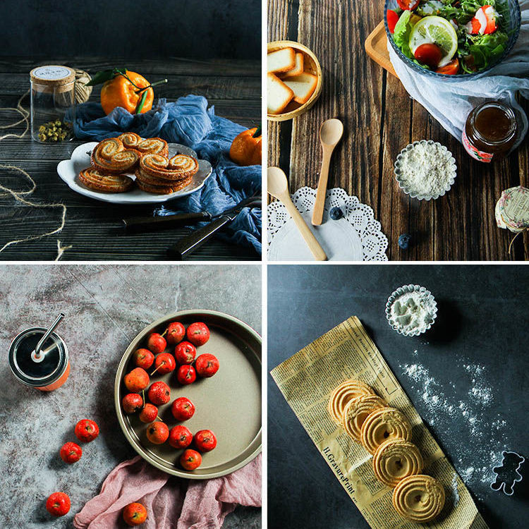 Double sided background paper Photo Props ins cloth wood grain marble antique food cake baking photography