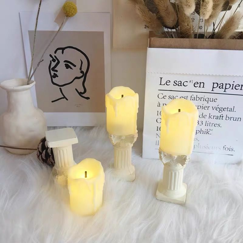 Retro European ins same camera props fairy decoration simulation candle lamp literature and art Roman column tabletop ornaments
