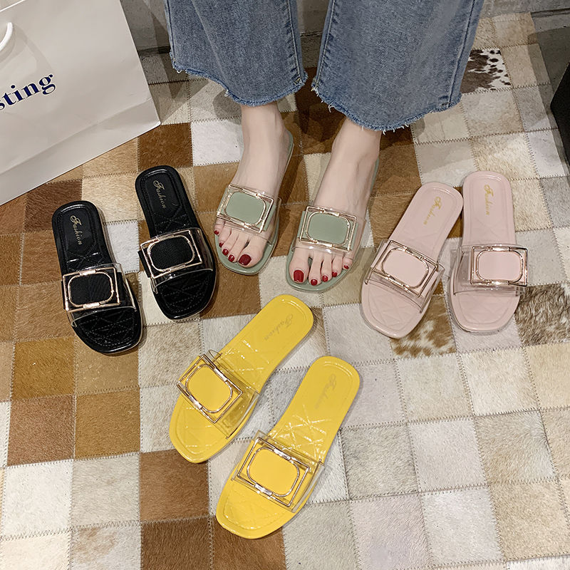 Slippers women wear summer 2020 new fashion versatile beach net red ins flat bottom anti slip sandals slippers