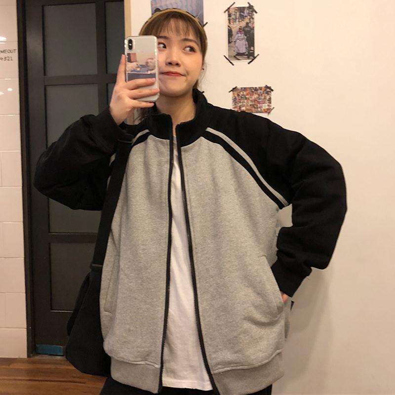 Autumn and winter new long sleeve Baseball Jacket Women plush mm200kg loose student jacket cardigan Plush