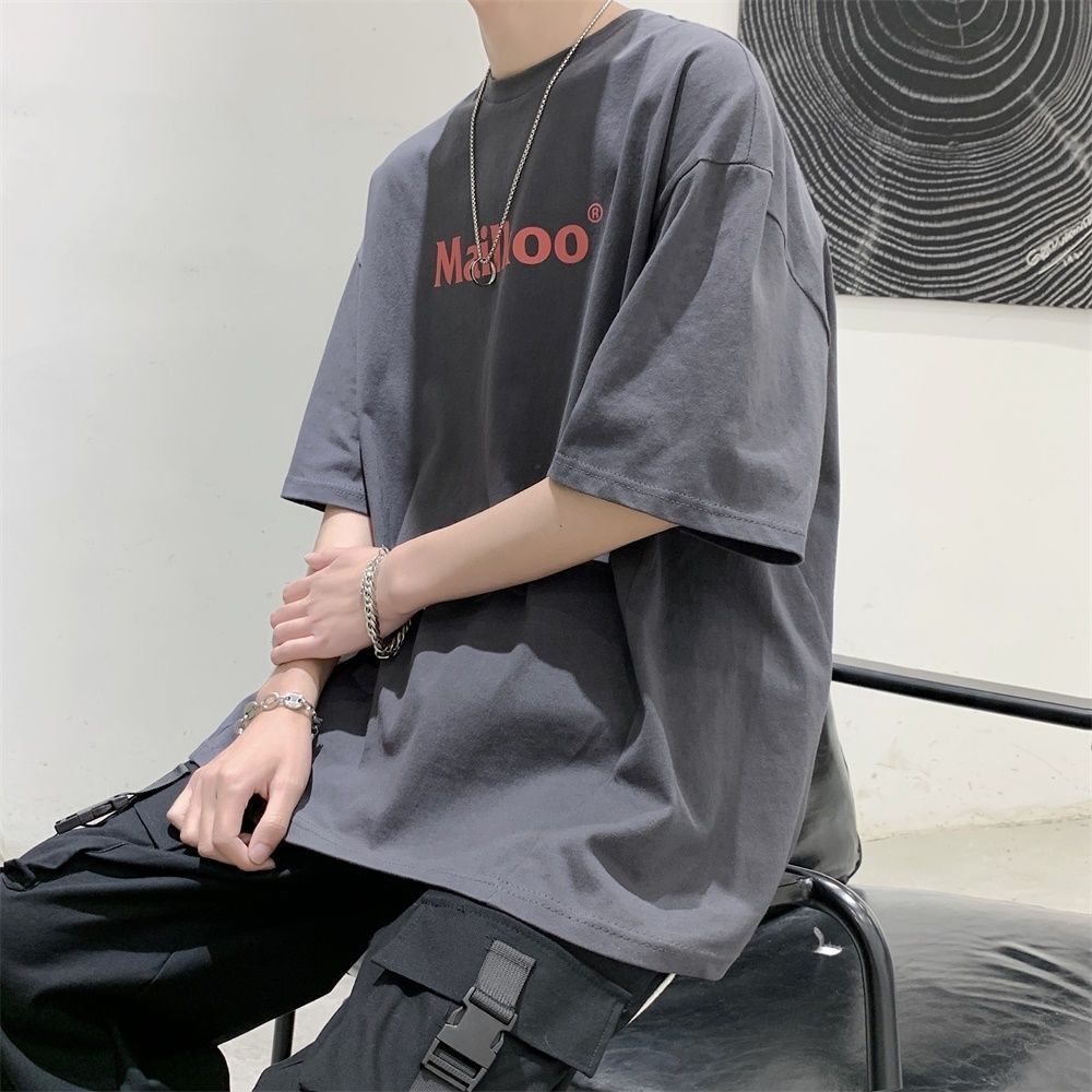 Hong Kong style summer new Harajuku BF simple letter printed loose short sleeve T-shirt for boys