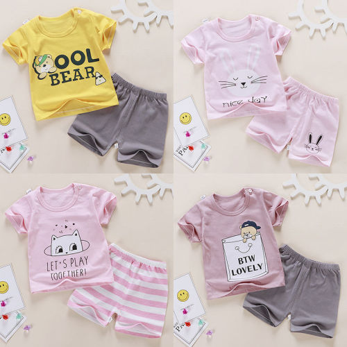 Summer short sleeve T-shirt suit boys girls short sleeve shorts suit casual cartoon suit baby short sleeve suit