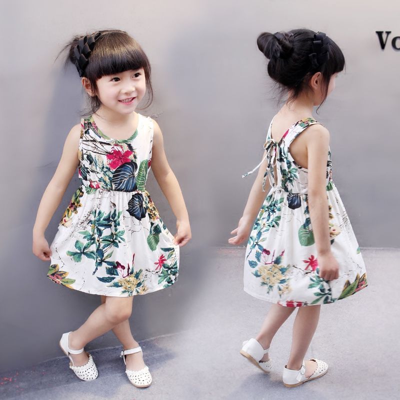 Suspender vest skirt baby dress children's dress calico skirt cool in summer