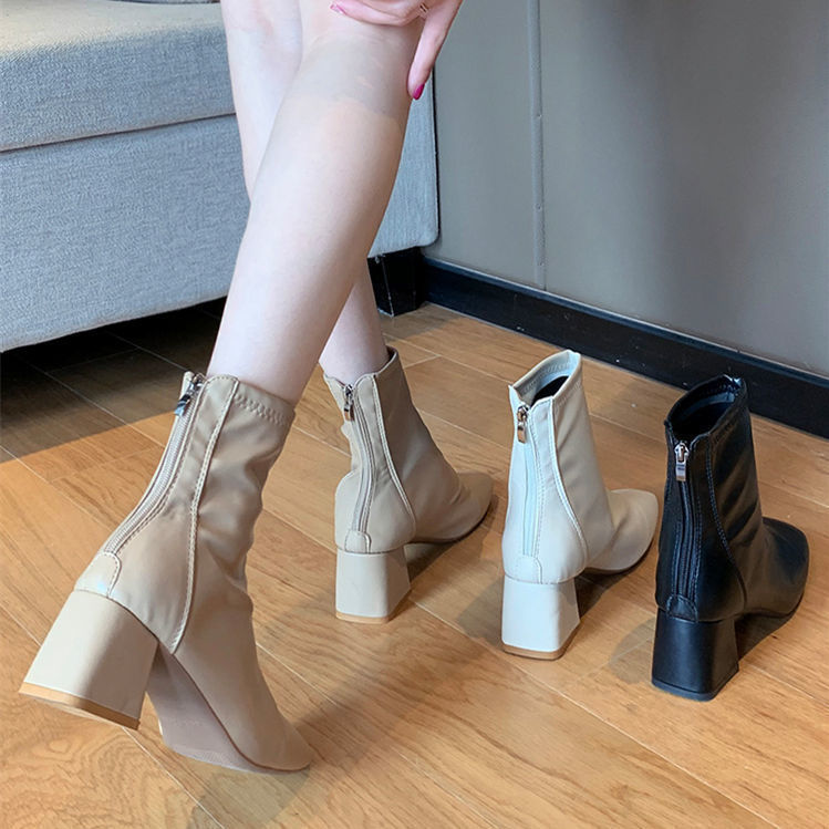 Martin boots women's England 2020 new spring and autumn single boots square head thick heel net red thin high heels short boots