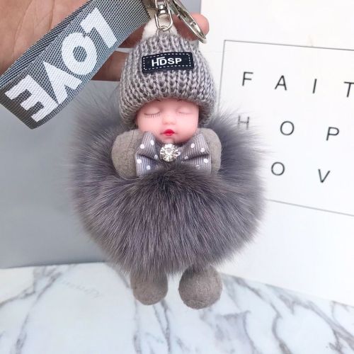 Real fox plush ball pendant sleep Doll Bag pendant Plush accessories car key chain pendant lovely girl