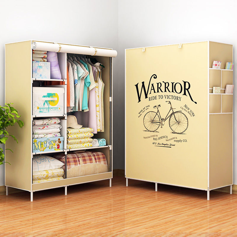 Simple wardrobe large thickened wardrobe steel tube reinforced steel frame double wardrobe dormitory single folding storage cabinet