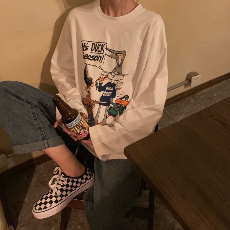Spring and autumn wear Korean version ins long sleeve t-shirt female student bottom coat loose and versatile white T-shirt Harajuku BF top fashion