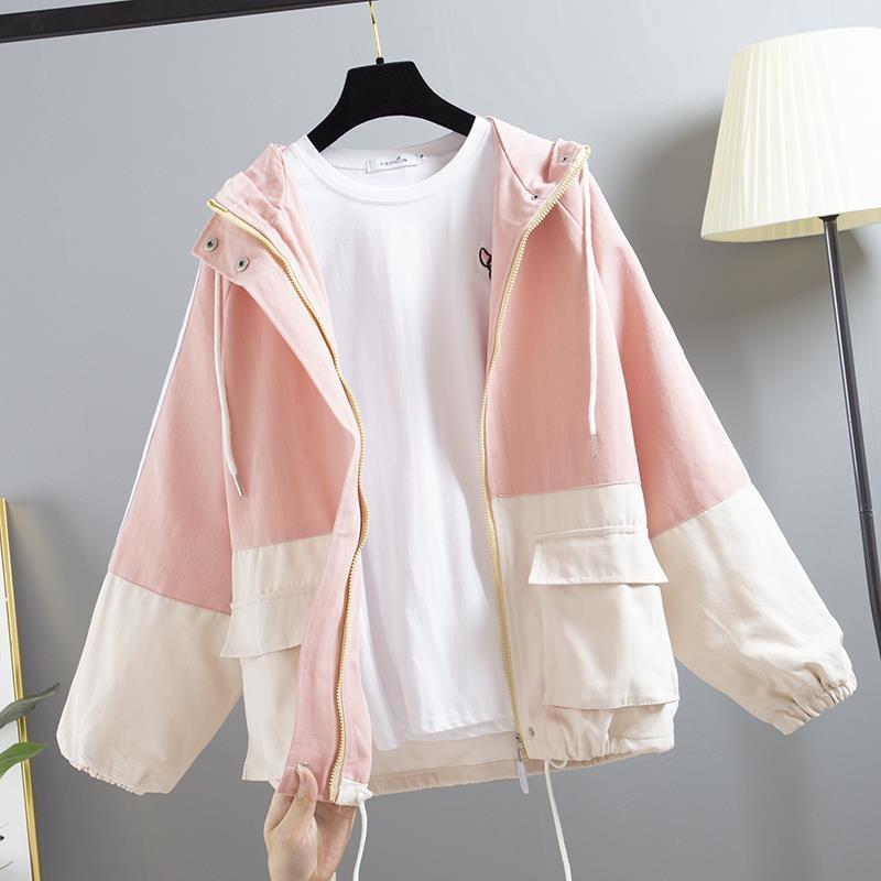 Spring and Autumn New Korean loose large BF student ins Harajuku hooded work clothes windbreaker coat women's baseball uniform fashion