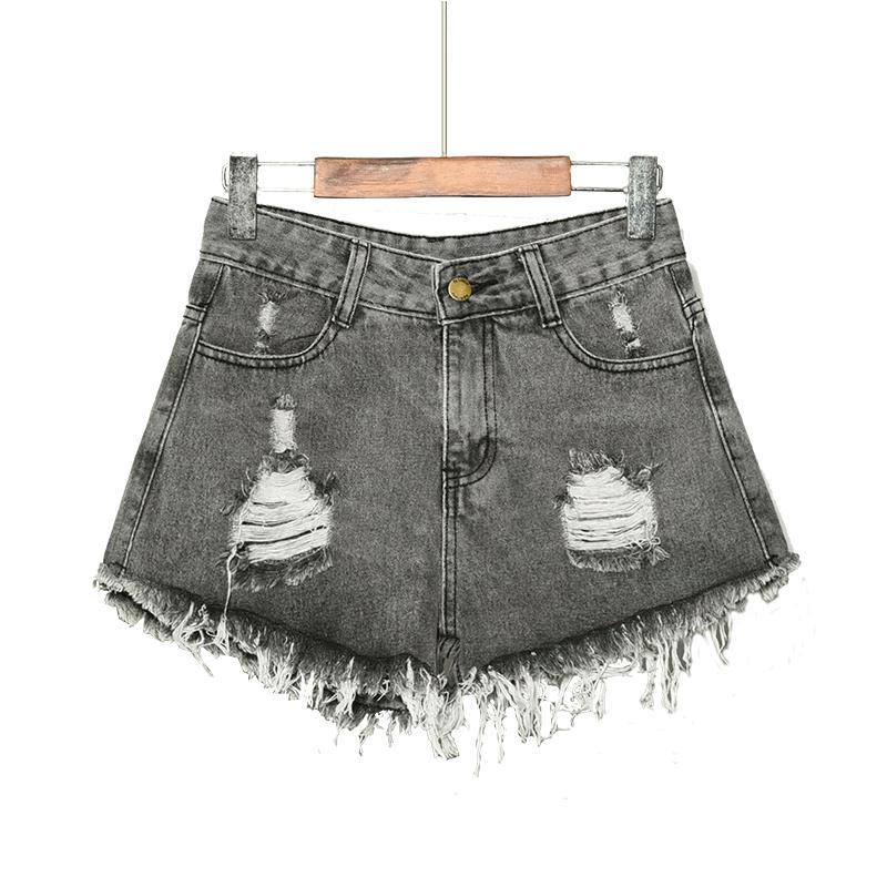 2020 large A-line denim shorts women's summer new Korean versatile high waist loose hole fat mm wide leg hot pants