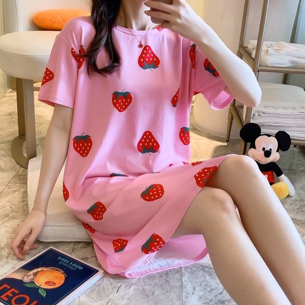 Pajamas summer new nightdress loose Sweet cartoon short sleeve large medium length pregnant women can wear home clothes