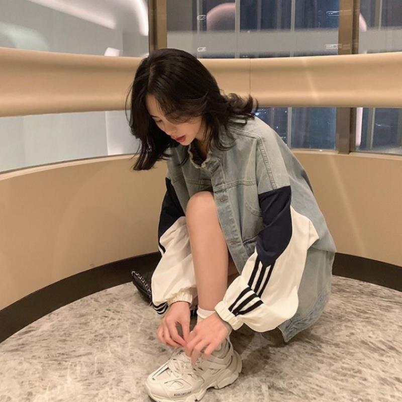 Fashion stitching casual denim coat women's spring and autumn versatile loose Korean long sleeve student top 2020 new trend