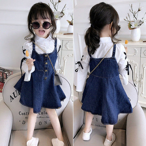 Autumn new style children's wear Korean girls solid color sleeveless vest skirt casual trend girls suspender denim skirt