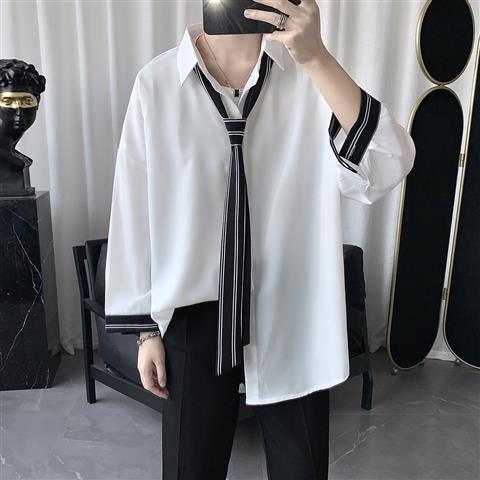 Shirt men's fashion brand Korean version handsome student versatile 7 / 6 sleeve clothes summer new trend loose shirt
