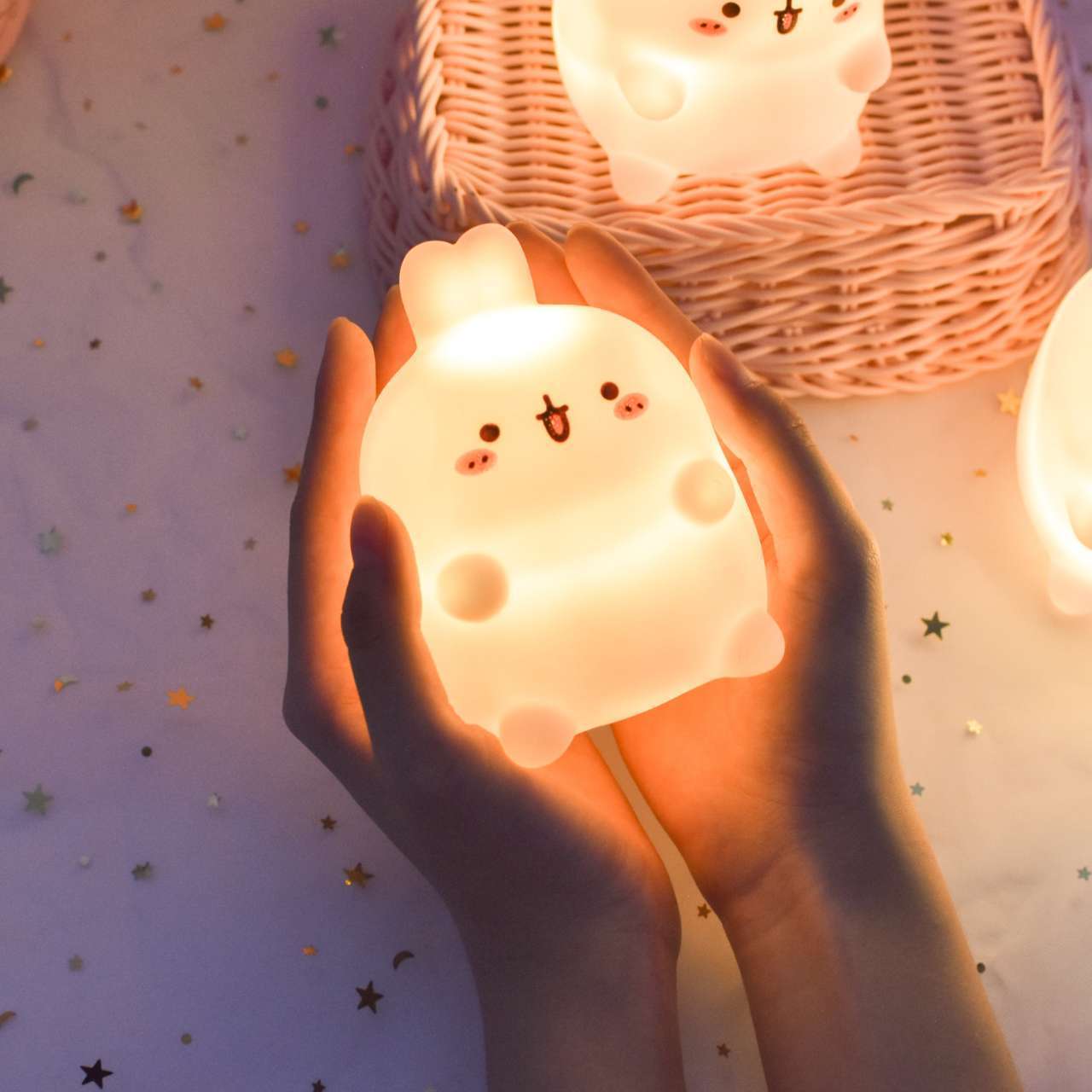 Lovely net red rabbit and rabbit Nightlight without power plug in girl heart cartoon creation rabbit decoration bedroom bedside lamp birthday present