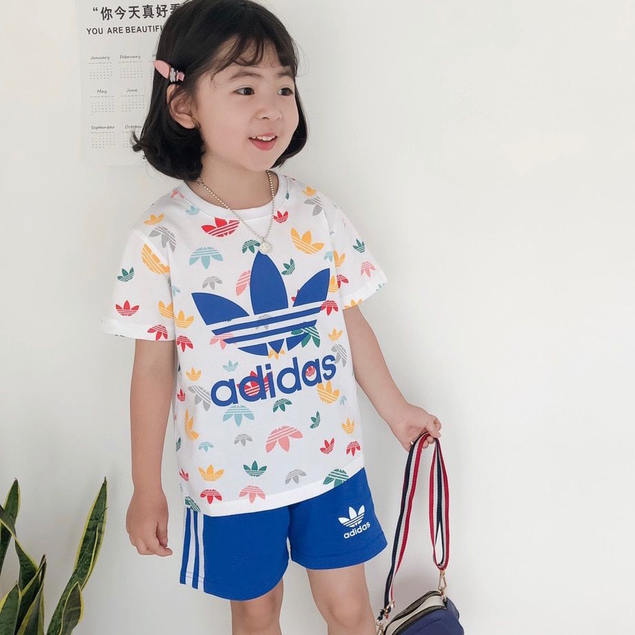 Summer cotton Korean children's clothing handsome fashionable boys and girls short sleeve shorts sweat breathing baby suit foreign style