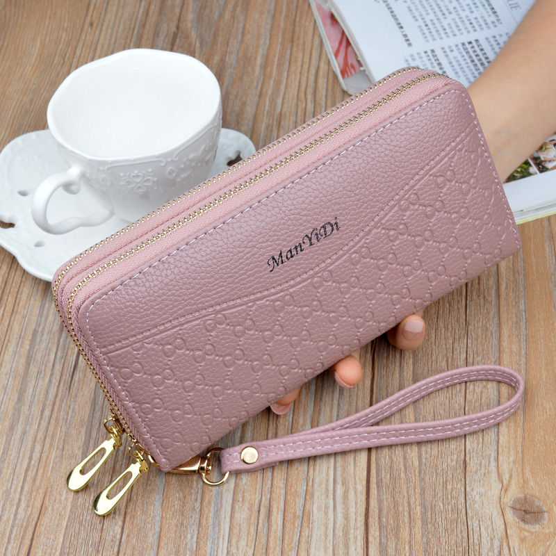 Women's long double zipper purse women's large capacity hand bag double mother's wallet Korean multi card mobile phone bag