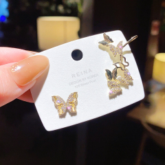 Real shot 925 silver needle asymmetric Butterfly Earrings female 2020 net red personalized design Earrings