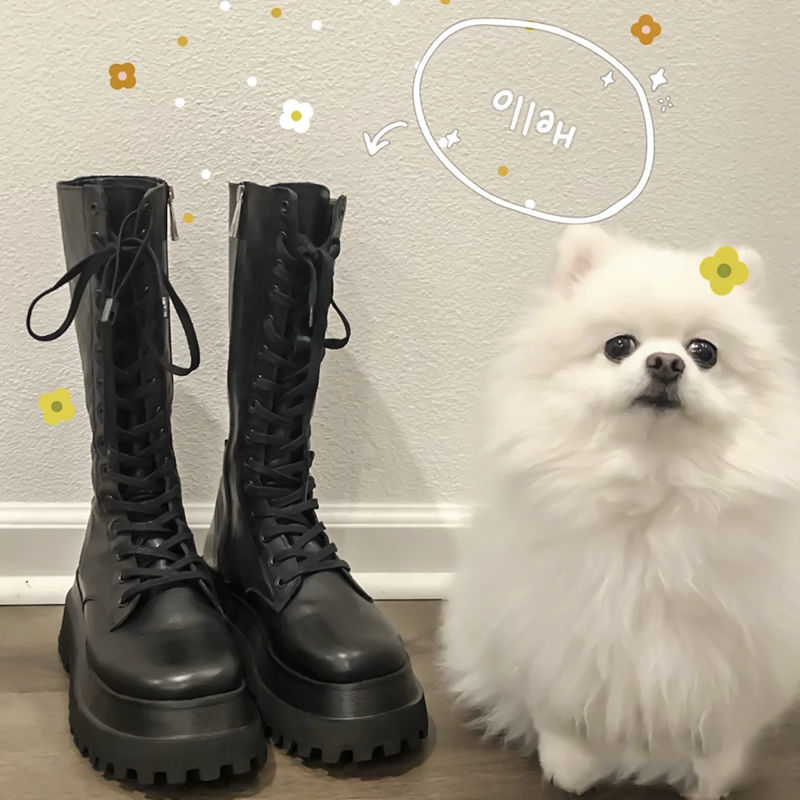 Black motorcycle boots women's 2020 summer thin breathable thick bottom lace up mid tube versatile with Martin boots and high top Knight boots