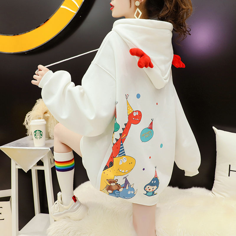 Plush thickened student cute cartoon antler hooded sweater women's 2020 winter new Korean loose casual coat
