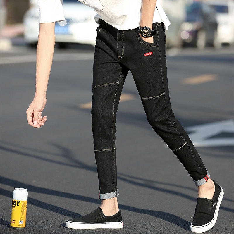 Jeans men's spring and summer students' Korean fashion elastic slim fit pants men's jeans Capris men's pants