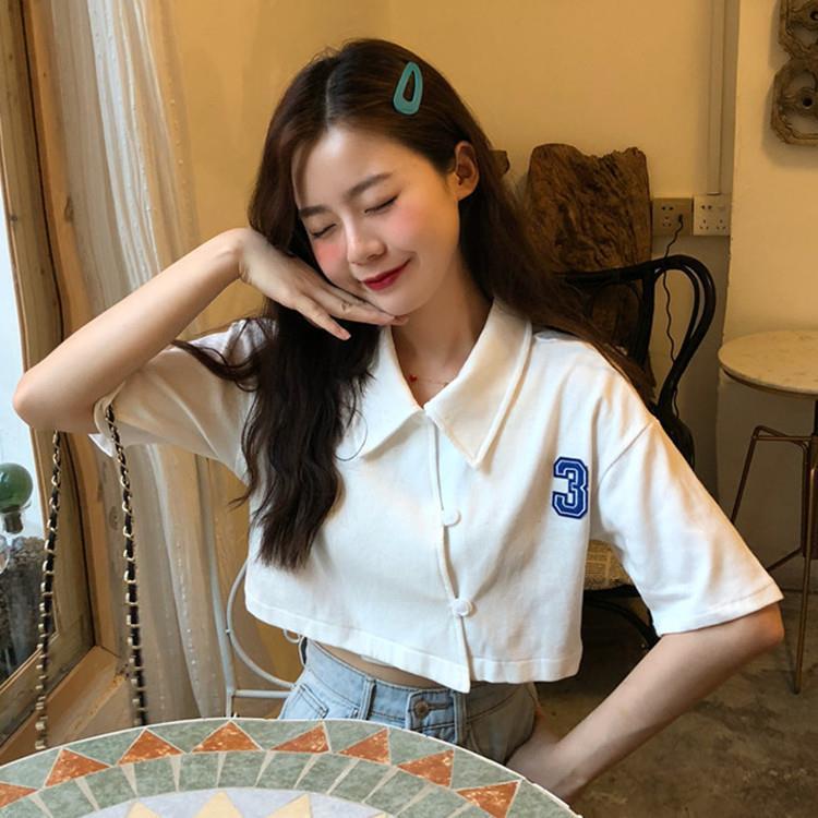 Smart T-shirt women's summer women's new fashion short sleeve polo shirt shows thin and navel exposed short top fashion