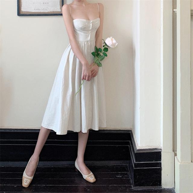 French sexy Strapless strapless dress women's 2020 new summer waist closing temperament bottomed medium length skirt