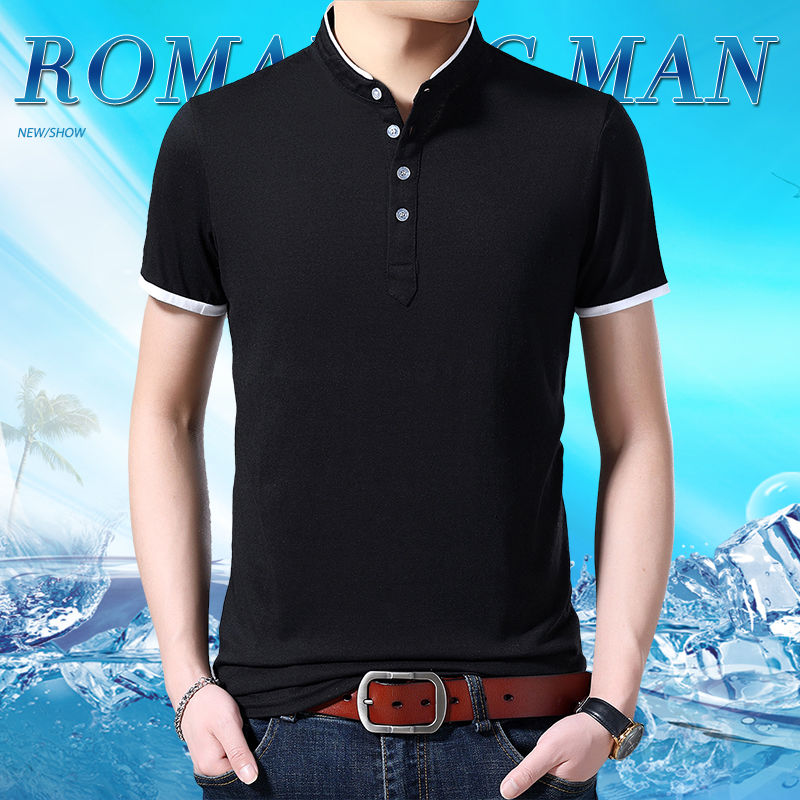 Summer new youth men's short sleeve t-shirt men's stand collar polo shirt Korean student men's short sleeve Lapel T-shirt