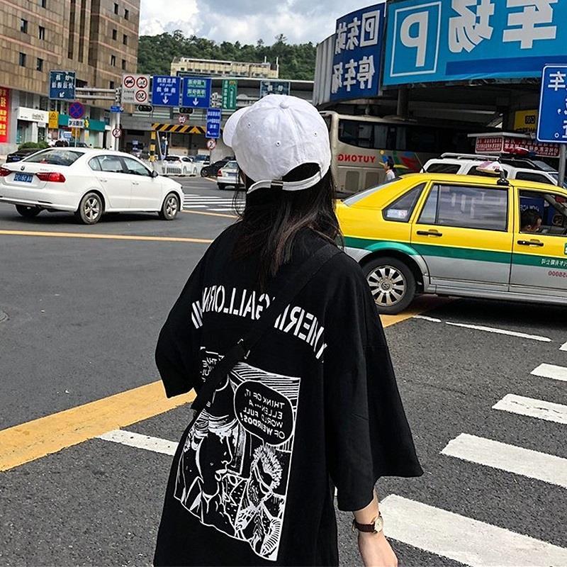 A sense of antiquity girl's European T-shirt short sleeve girl's Hong Kong Style Korean relaxed mschf top