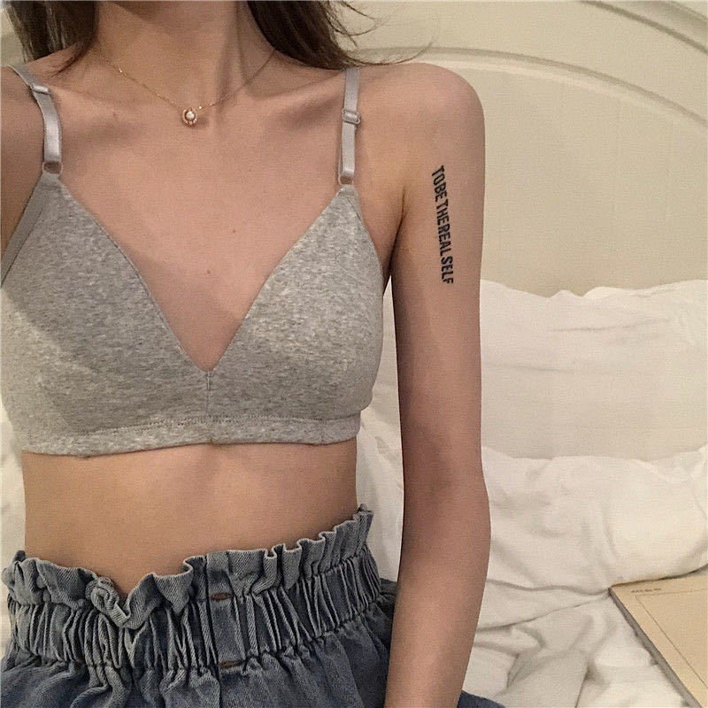 Girl's triangle cup summer thin rimless bra female student small chest flat chest bra bra
