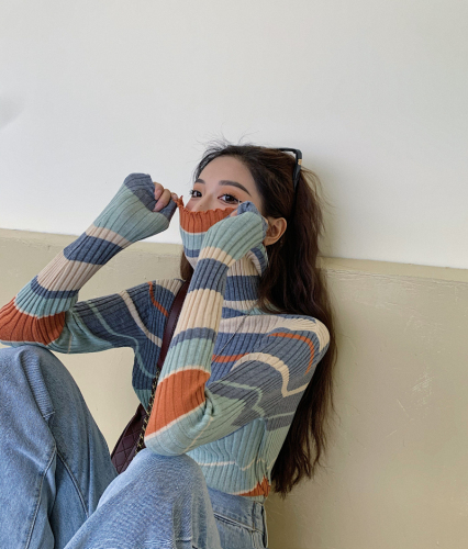 Real price color striped Pullover Sweater for women