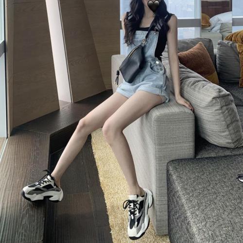 Elegant style loose denim strap shorts summer 2020 new women's wear age reduction net red leg long strap pants