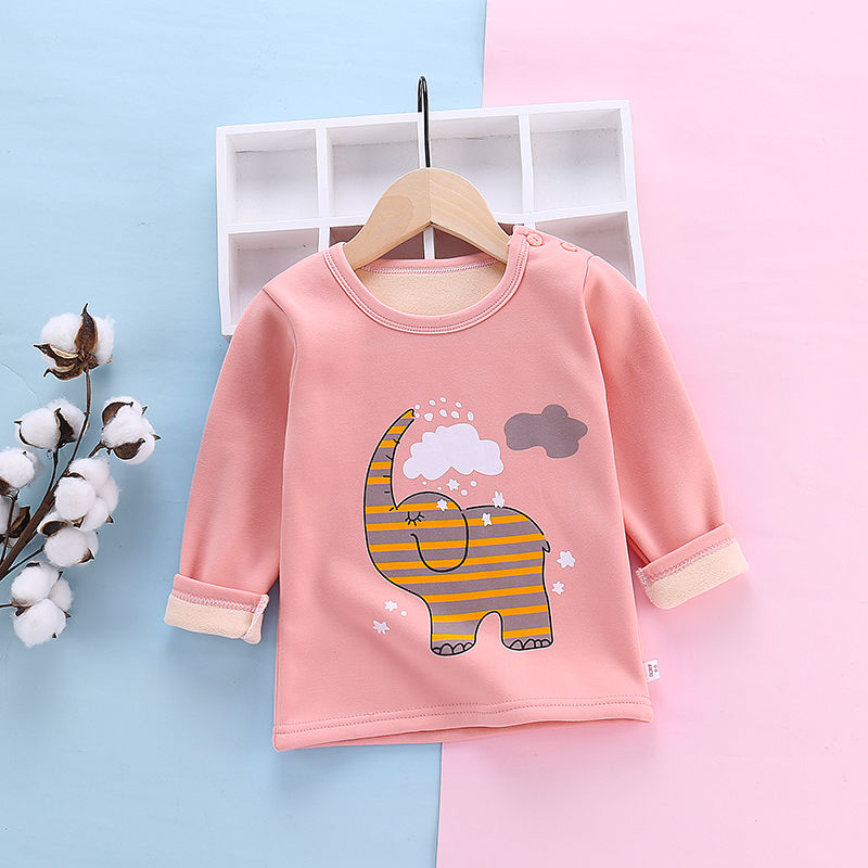 Autumn and winter baby warm underwear children's Plush one-piece top round neck 1-2-3-4-5 years old 6 boys and girls' T-shirt