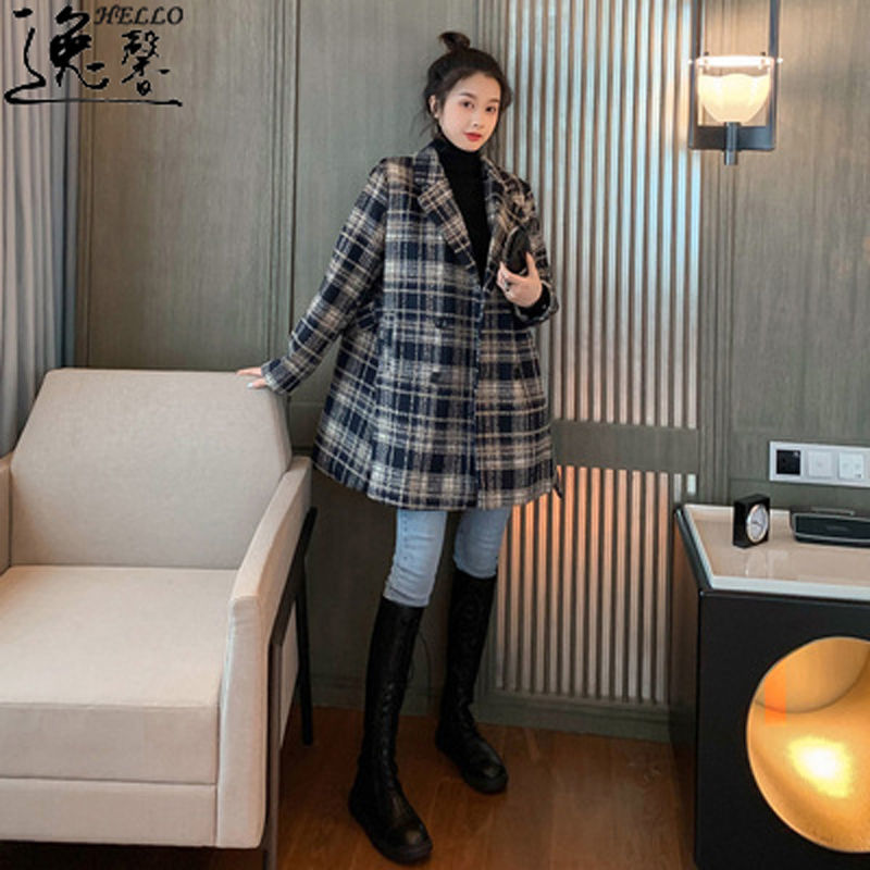 Fall / winter 2020 New Retro large lapel Plaid suit coat for women