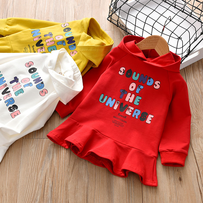 Girls' Autumn 2020 new letter dress pleated skirt Korean fashionable girl's Hooded Sweater princess skirt