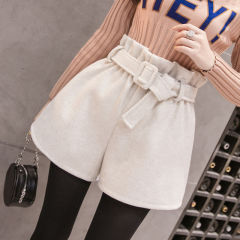 Women's woollen shorts autumn and winter new high waisted woolen high waisted winter outerwear pants versatile casual loose A-line wide leg pants
